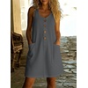 image:imageCHARTOU Women Cotton Linen Mini Dress Summer Casual Button Front Overall Dress with PocketsGrey