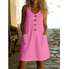 image:imageCHARTOU Women Cotton Linen Mini Dress Summer Casual Button Front Overall Dress with PocketsPink