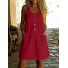 image:imageCHARTOU Women Cotton Linen Mini Dress Summer Casual Button Front Overall Dress with PocketsRed