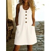 image:imageCHARTOU Women Cotton Linen Mini Dress Summer Casual Button Front Overall Dress with PocketsWhite
