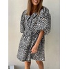 image:imageCHARTOU Women Puff 34 Sleeve Short Dress Summer Leopard Print Peter Pan Collar Mini Dress with BeltBlack
