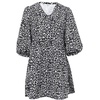 image:imageCHARTOU Women Puff 34 Sleeve Short Dress Summer Leopard Print Peter Pan Collar Mini Dress with BeltBlack
