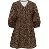 image:imageCHARTOU Women Puff 34 Sleeve Short Dress Summer Leopard Print Peter Pan Collar Mini Dress with BeltBrown