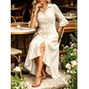 image:imageCHARTOU Women Ruffle Peplum Denim Maxi Dress Lapel Button Down 34 Flared Sleeve Shift Jean Dress with PocketsBeige