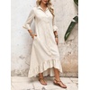 image:imageCHARTOU Women Ruffle Peplum Denim Maxi Dress Lapel Button Down 34 Flared Sleeve Shift Jean Dress with PocketsBeige