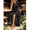 image:imageCHARTOU Women Ruffle Peplum Denim Maxi Dress Lapel Button Down 34 Flared Sleeve Shift Jean Dress with PocketsBlack