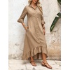 image:imageCHARTOU Women Ruffle Peplum Denim Maxi Dress Lapel Button Down 34 Flared Sleeve Shift Jean Dress with PocketsKhaki