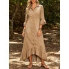 image:imageCHARTOU Women Ruffle Peplum Denim Maxi Dress Lapel Button Down 34 Flared Sleeve Shift Jean Dress with PocketsKhaki