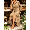 image:imageCHARTOU Women Ruffle Peplum Denim Maxi Dress Lapel Button Down 34 Flared Sleeve Shift Jean Dress with PocketsKhaki