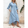image:imageCHARTOU Women Ruffle Peplum Denim Maxi Dress Lapel Button Down 34 Flared Sleeve Shift Jean Dress with PocketsLight Blue