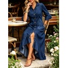 image:imageCHARTOU Women Ruffle Peplum Denim Maxi Dress Lapel Button Down 34 Flared Sleeve Shift Jean Dress with PocketsNavy Blue