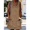 image:imageCHARTOU Women Sleeveless Denim Dress Short Jean Overall Summer Shift Mini Dress Western Tank Jumper Dress PocketKhaki