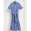 image:imageCHARTOU Women Striped Shirt Dress Button Down Cotton Linen Belted Flowy Long DressBlue