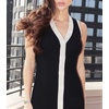 image:imageCHARTOU Women Summer Sleeveless Contrast Color Maxi Dress Knitted V Neck Button Down Bodycon Long DressBlack