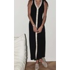 image:imageCHARTOU Women Summer Sleeveless Contrast Color Maxi Dress Knitted V Neck Button Down Bodycon Long DressBlack