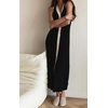 image:imageCHARTOU Women Summer Sleeveless Contrast Color Maxi Dress Knitted V Neck Button Down Bodycon Long DressBlack