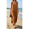 image:imageCHARTOU Womens Summer Linen Midi Dress Ruffle Sleeveless Casual Loose Long Tank Dress Beach Cover Up Sundress with PocketsBrown