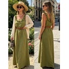 image:imageCHARTOU Womens Summer Linen Midi Dress Ruffle Sleeveless Casual Loose Long Tank Dress Beach Cover Up Sundress with PocketsGreen
