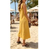 image:imageCHARTOU Womens Summer Linen Midi Dress Ruffle Sleeveless Casual Loose Long Tank Dress Beach Cover Up Sundress with PocketsYellow