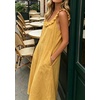 image:imageCHARTOU Womens Summer Linen Midi Dress Ruffle Sleeveless Casual Loose Long Tank Dress Beach Cover Up Sundress with PocketsYellow