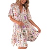 image:imageCHARTOU Women 2025 Tie Front Boho Beach Vacation Dress Short Sleeve Ruffle Floral Babydoll DressPurple