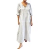 image:imageCHARTOU Women 34 Sleeve Cotton Linen Shift Long Dress Summer Tie Front Eyelet Loose Tunic Tiered Maxi DressWhite