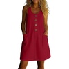 image:imageCHARTOU Women Cotton Linen Mini Dress Summer Casual Button Front Overall Dress with PocketsRed