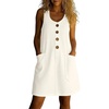 image:imageCHARTOU Women Cotton Linen Mini Dress Summer Casual Button Front Overall Dress with PocketsWhite
