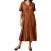 image:imageCHARTOU Women Linen Blend Shift Dress Tie Side Casual Loose Tunic Summer Midi DressOrange