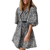 image:imageCHARTOU Women Puff 34 Sleeve Short Dress Summer Leopard Print Peter Pan Collar Mini Dress with BeltBlack