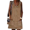 image:imageCHARTOU Women Sleeveless Denim Dress Short Jean Overall Summer Shift Mini Dress Western Tank Jumper Dress PocketKhaki