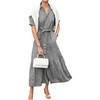 image:imageCHARTOU Women Striped Shirt Dress Button Down Cotton Linen Belted Flowy Long DressGrey