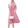 image:imageCHARTOU Women Striped Shirt Dress Button Down Cotton Linen Belted Flowy Long DressPink