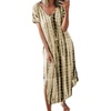 image:imageCHARTOU Womens Summer Comfy Short Sleeve Loose Fit TieDyed Side Split Maxi Long DressYellow