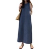 image:imageCHARTOU Womens Summer Denim Maxi Dress Sleeveless Tank Long Shift Dress with PocketsDark Blue