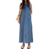 image:imageCHARTOU Womens Summer Denim Maxi Dress Sleeveless Tank Long Shift Dress with PocketsLight Blue