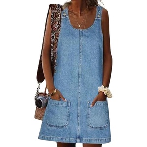 image:imageCHARTOU Women Sleeveless Denim Dress Short Jean Overall Summer Shift Mini Dress Western Tank Jumper Dress PocketBlue