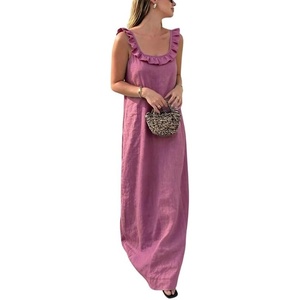 image:imageCHARTOU Womens Summer Linen Midi Dress Ruffle Sleeveless Casual Loose Long Tank Dress Beach Cover Up Sundress with PocketsPurple