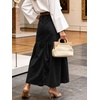 image:imageCHARTOU Women Button Front Slit Long Jean Skirt Elastic Waist Tiered Denim SkirtBlack
