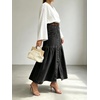 image:imageCHARTOU Women Button Front Slit Long Jean Skirt Elastic Waist Tiered Denim SkirtBlack