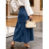image:imageCHARTOU Women Button Front Slit Long Jean Skirt Elastic Waist Tiered Denim SkirtDark Blue