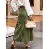 image:imageCHARTOU Women Button Front Slit Long Jean Skirt Elastic Waist Tiered Denim SkirtGreen