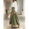 image:imageCHARTOU Women Button Front Slit Long Jean Skirt Elastic Waist Tiered Denim SkirtGreen