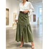 image:imageCHARTOU Women Button Front Slit Long Jean Skirt Elastic Waist Tiered Denim SkirtGreen