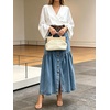 image:imageCHARTOU Women Button Front Slit Long Jean Skirt Elastic Waist Tiered Denim SkirtLight Blue