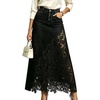 image:imageCHARTOU Women Lace Patchwork Jean Skirts Boho Floral Embroidered Denim Long SkirtBlack