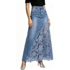 image:imageCHARTOU Women Lace Patchwork Jean Skirts Boho Floral Embroidered Denim Long SkirtLight Blue