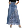 image:imageCHARTOU Women Lace Patchwork Jean Skirts Boho Floral Embroidered Denim Long SkirtLight Blue