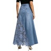 image:imageCHARTOU Women Lace Patchwork Jean Skirts Boho Floral Embroidered Denim Long SkirtLight Blue