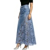 image:imageCHARTOU Women Lace Patchwork Jean Skirts Boho Floral Embroidered Denim Long SkirtLight Blue